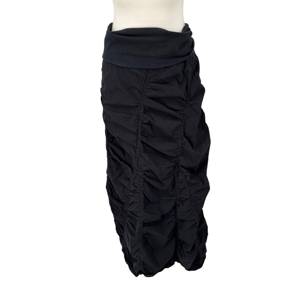 XCVI Ruched Maxi Skirt Women Size M Black Stretch Cotton Boho